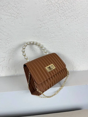 Taba Renk İncili Zincirli Çanta CB4178