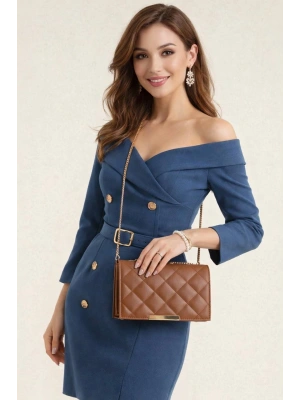 Taba Renk Kapitone Zincirli Çanta CB09141