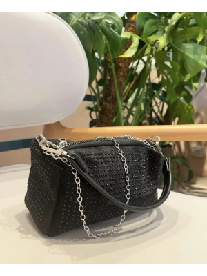 Taşlı Siyah Renk Taşlı Zincirli Çanta CB1230