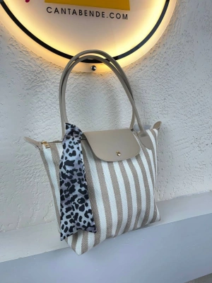 Vizon Kalın Çizgili Vizon Sap  Çanta CB0104