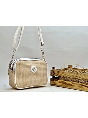 Vizon Renk Kenarları Beyaz 3 BÖLMELİ HASIR Çanta CB9809