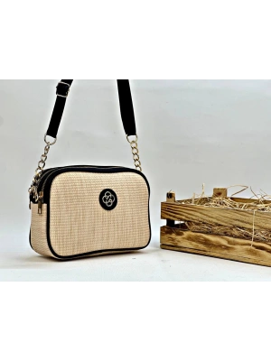 Vizon Renk Kenarları Siyah 3 BÖLMELİ HASIR Çanta CB9809