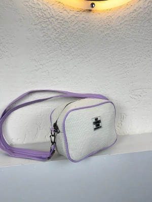 Vizon Renk Lila Kenar Hasır Çanta CB2021