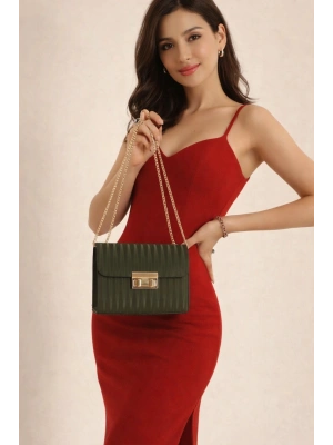 Yeşil Zincir Detaylı Çapraz Çanta CB9103
