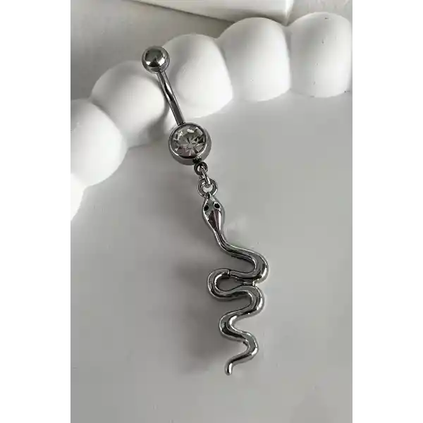 Gümüş Renk Yılan Figürlü Cerrahi Çelik Göbek Piercing