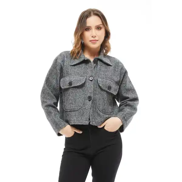 Çift Cepli Spor Kaşe Ceket Siyah Grili Kırçıllı