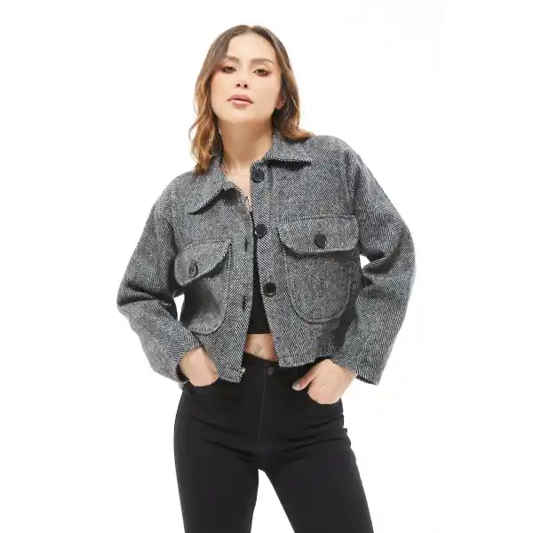 Çift Cepli Spor Kaşe Ceket Siyah Grili Kırçıllı