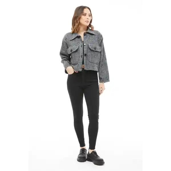 Çift Cepli Spor Kaşe Ceket Siyah Grili Kırçıllı