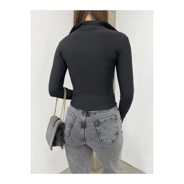 Kadın V Yaka Ottoban Crop Bluz