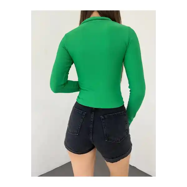 Fermuar Detaylı Crop Kaşkorse Bluz