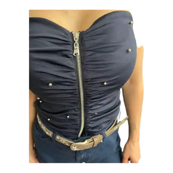 Kadın Büstiyer Fermuar Detaylı Zirkon Taşlı