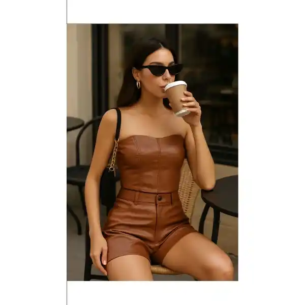 Şık ve Rahat Kadın Deri Büstiyer Takım – Crop Top 2’li Set