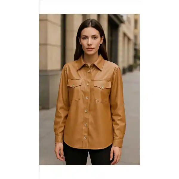 Kadın Kahverengi Düğmeli Deri Ceket – Şık ve Günlük Kombinlere Uygun