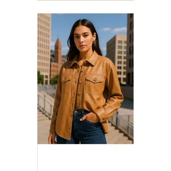 Kadın Kahverengi Düğmeli Deri Ceket – Şık ve Günlük Kombinlere Uygun