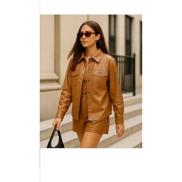 Kadın Kahverengi Düğmeli Deri Ceket – Şık ve Günlük Kombinlere Uygun