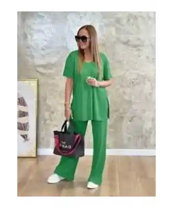 Bella Notte Kısa Kollu Yırtmaç Detay Tunik Va Salaş Pantolon İkili Takım