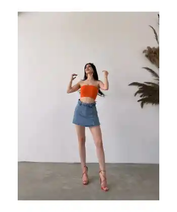 Yırtmaç Detaylı Denim Şort Etek