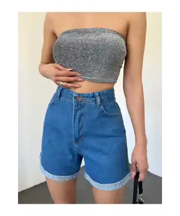 Duble Paça Yıkamalı Denim Şort