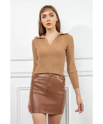 Deri Kumaş Midi Boy Dar Kalıp Kadın Etek