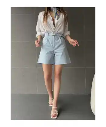 Kuş Gözü Kemerli Geniş Paçalı Mom Şort