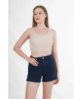 Lacivert Paçası Püsküllü Şort