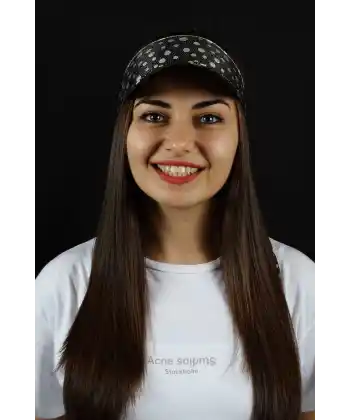 Kadın Plaj Şapkası Puantiye Tasarım Arkadan Bağlamalı Model