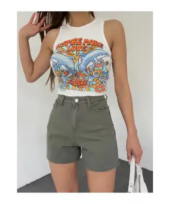 Mom Kalıp Yıkamalı Denim Şort