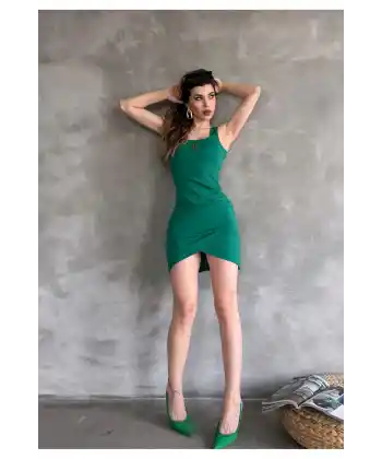 Kare Yaka Askılı Mini Dalgıç Elbise