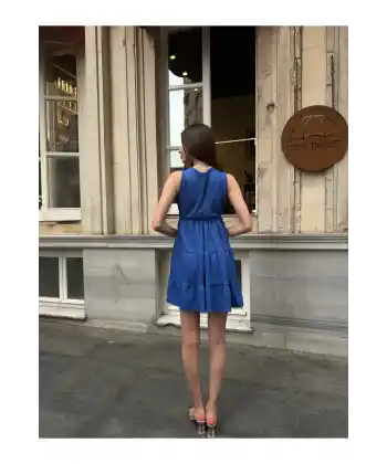 Jaslo Kruvaze Yaka Etek Ucu Volanlı Mini Elbise - Yüksek Kaliteli