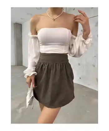Beli Lastikli Mini Kaşe Etek KOYU KAHVE