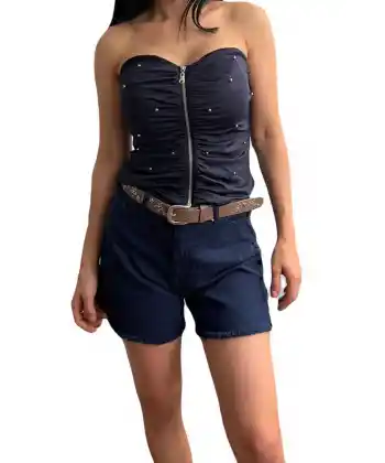 Kadın Büstiyer Fermuar Detaylı Zirkon Taşlı