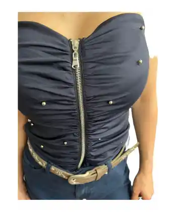 Kadın Büstiyer Fermuar Detaylı Zirkon Taşlı