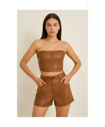 Şık ve Rahat Kadın Deri Büstiyer Takım – Crop Top 2’li Set