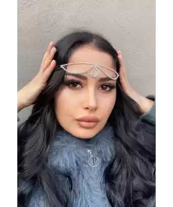 Gümüş Renk Alınlık, Kristal Taşlı Saç Aksesuarı, Gelin Tacı, Nişan Nikâh Kına Saç Aksesuarı