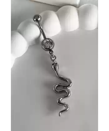 Gümüş Renk Yılan Figürlü Cerrahi Çelik Göbek Piercing