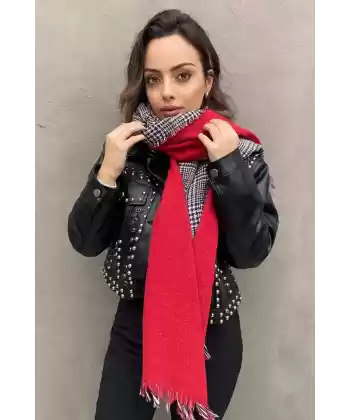 Karışık Renk Çift Taraflı Ekose Desenli Şal Atkı