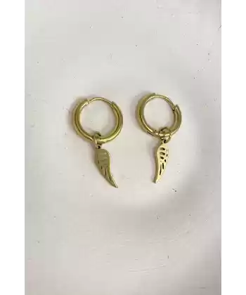 Küpe Çelik Kanat Figürlü Sallantılı Halka Tasarım