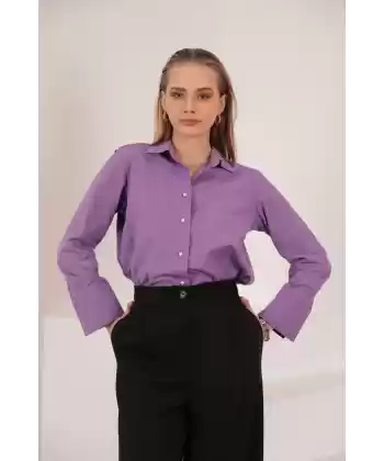 Soft Kumaş Crop Kadın İnci Düğme Detay Gömlek