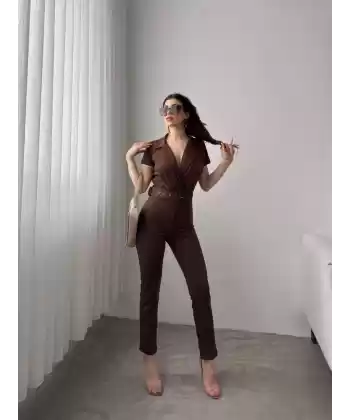 Yakalı Beli Kemerli Tulum