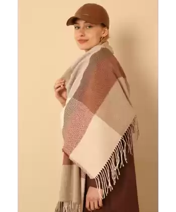 Yumuşak Dokulu Balıksırtı Desenli Kadın Kalın Omuz Şalı