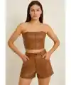 Şık ve Rahat Kadın Deri Büstiyer Takım – Crop Top 2’li Set