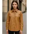 Kadın Kahverengi Düğmeli Deri Ceket – Şık ve Günlük Kombinlere Uygun