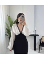 LULU DANTEL DETAYLI V YAKA SATEN ELBİSE
