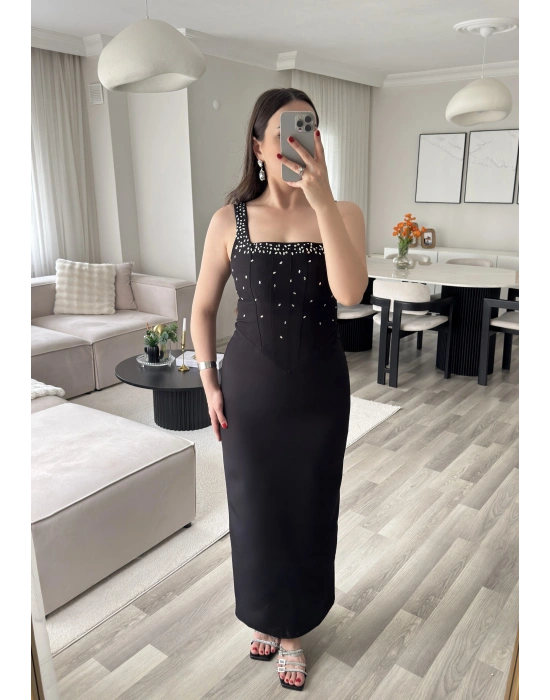 OLİVİA KORSE DETAYLI TAŞLI ELBİSE