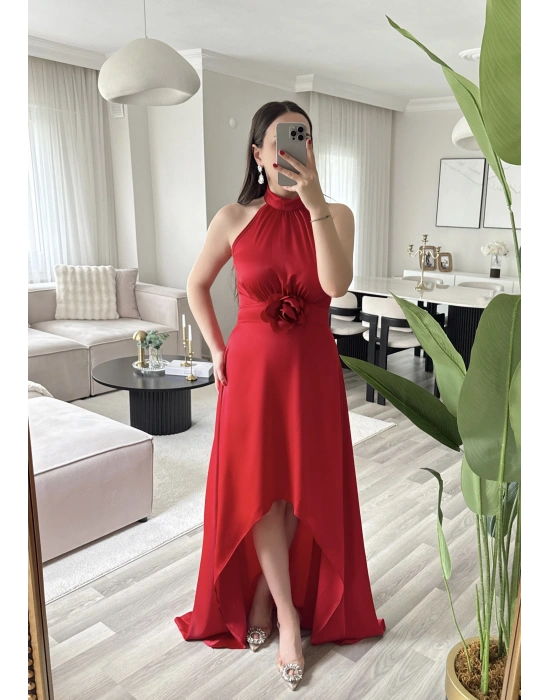 KATHİA ÇİÇEK DETAYLI KIRMIZI ELBİSE