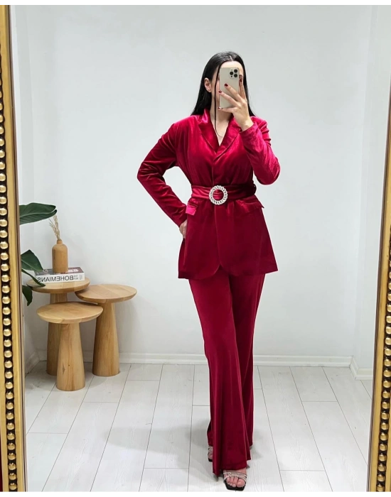 BORDO KADİFE CEKET TAKIM