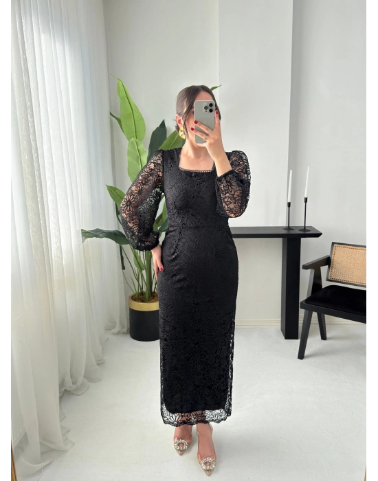 ELORA DANTEL SİYAH ELBİSE