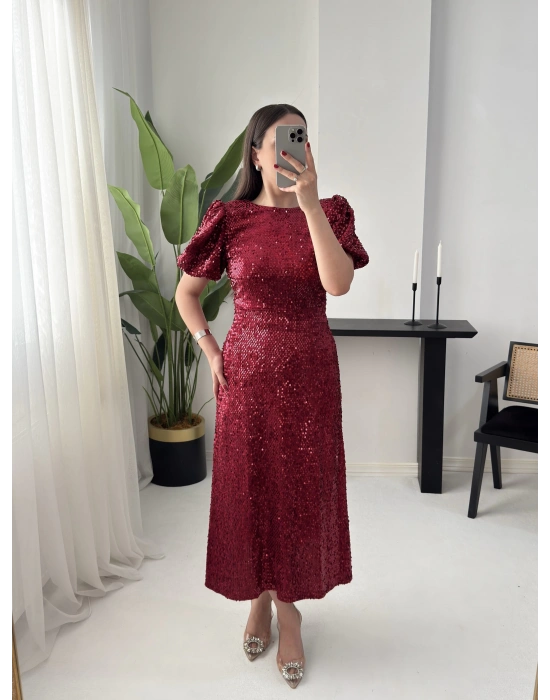 KAİRA PAYETLİ BORDO ELBİSE