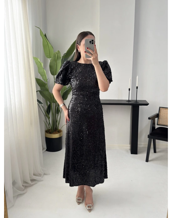 KAİRA PAYETLİ SİYAH ELBİSE