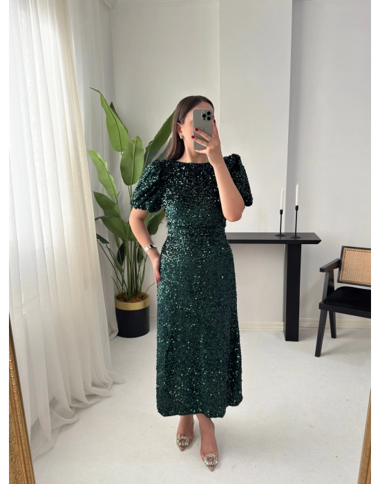 KAİRA PAYETLİ ZÜMRÜT ELBİSE